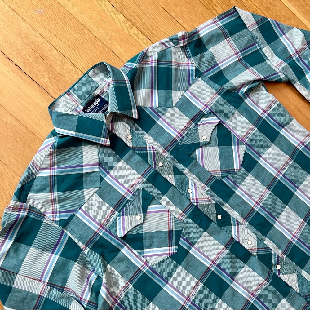 Vintage Plaid Wrangler pearl snap button down western shirt XL